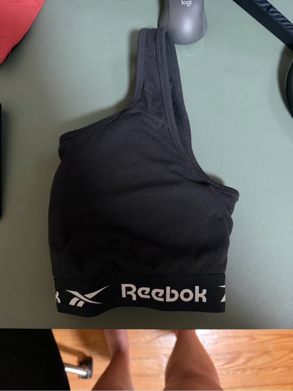 Reebok Black One-Shoulder Logo Sports Bra